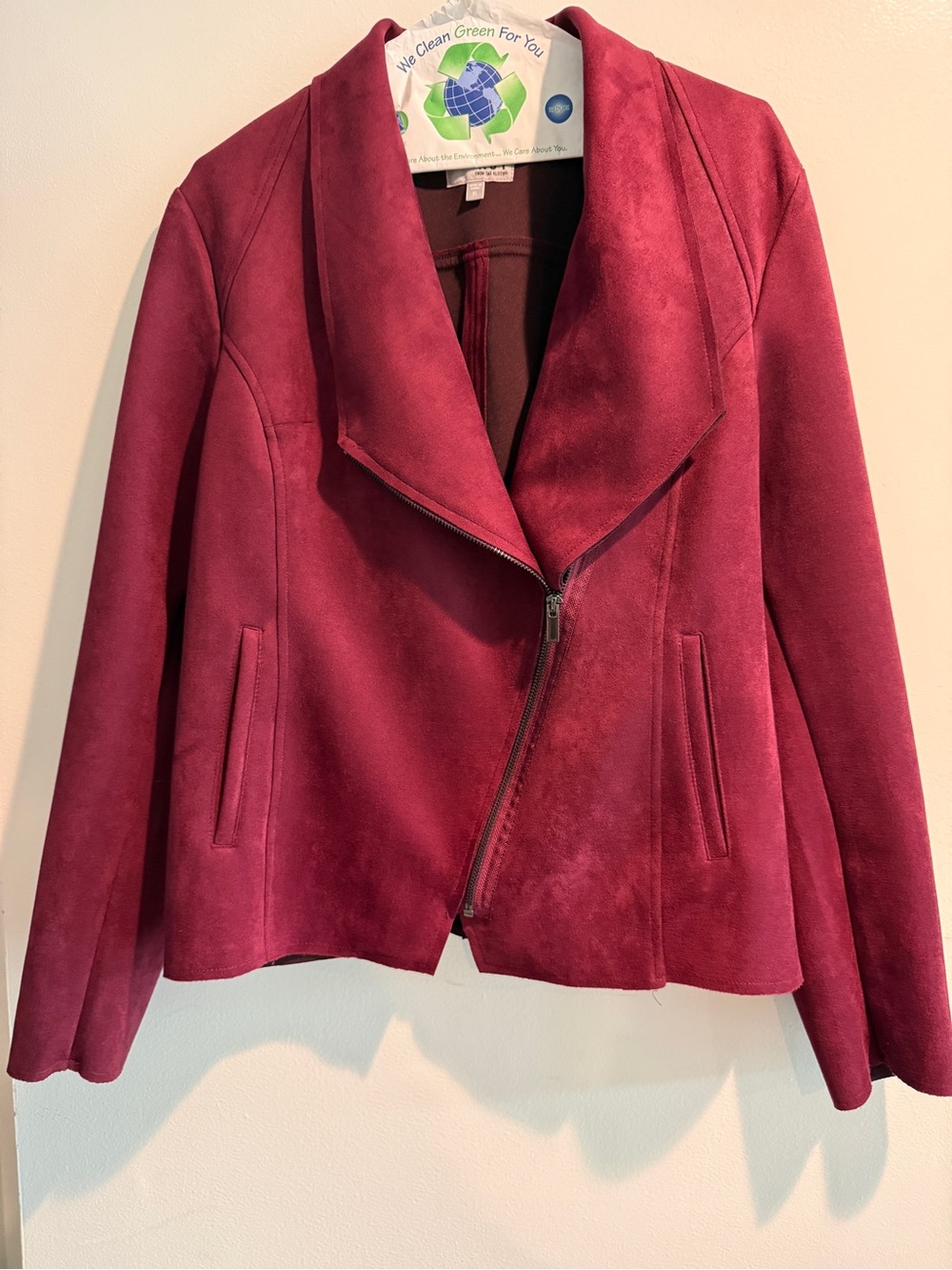 Kut from the Kloth XL Faux-Suede Asymmetrical Moto Jacket in Wine